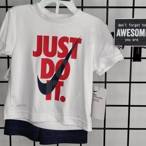 Nike Toddler 2-Piece Dri-FIT "Just Do It" Set – White & Navy, Sizes 2T, NWT
